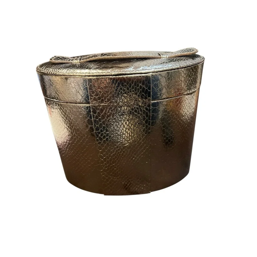 Jimmy Choo Metallic Bronze Snakeskin Cosmetics Vanity Case Lined and Felt Bottom - Picture 2 of 5